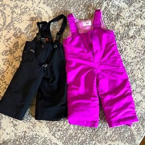 2 pairs, like new bib style snowpants